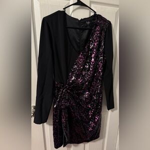 Sequin dress:  Black and Purple Sequin Long Sleeve Dress